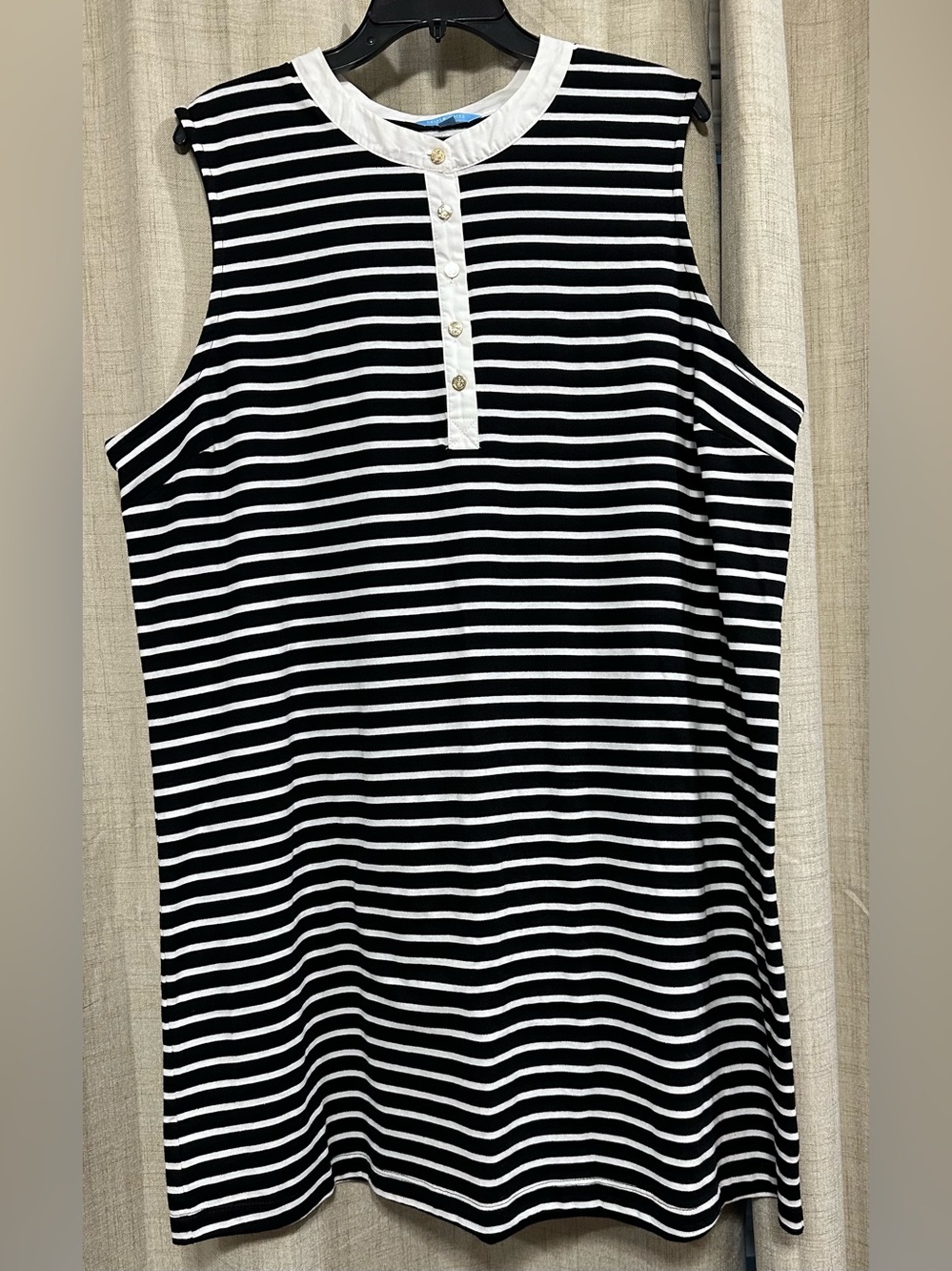 Draper James Black and White Striped Sleeveless Dress